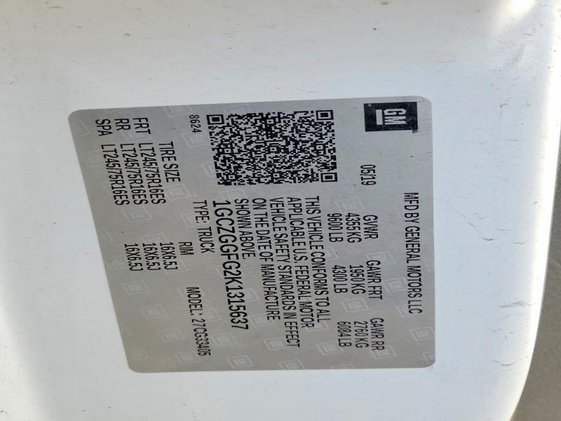 2019 Chevrolet Express G3500 მანქანა იყიდება აუქციონზე, vin: 1GCZGGFG2K1315637, აუქციონის ნომერი: 54875586