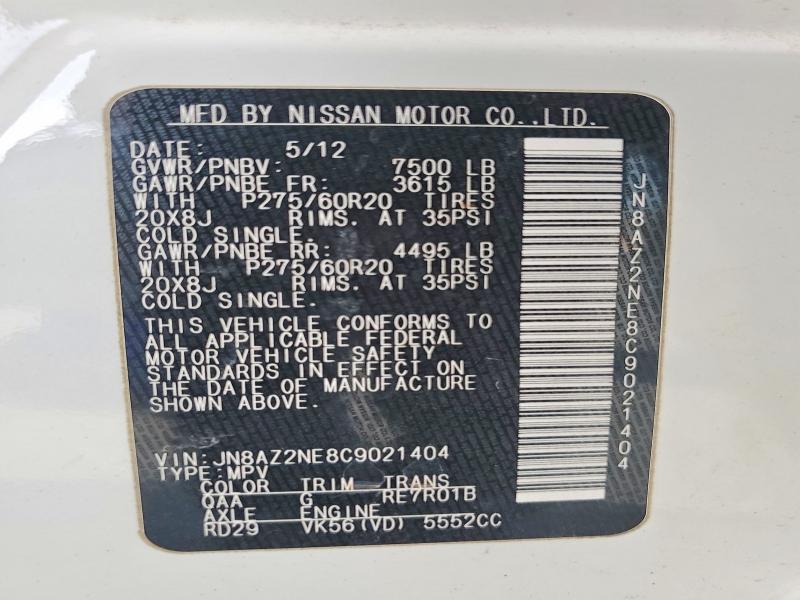 Продаж на аукціоні авто 2012 Infiniti Qx56, vin: JN8AZ2NE8C9021404, номер лоту: 76812385