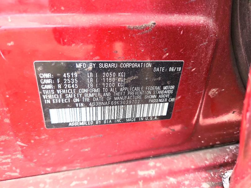 2019 Subaru Legacy მანქანა იყიდება აუქციონზე, vin: 4S3BNAF69K3039702, აუქციონის ნომერი: 77421795