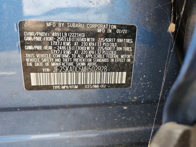 Aukcja sprzedaży 2021 Subaru Forester, vin: JF2SKADC5MH502928, numer aukcji: 77222235
