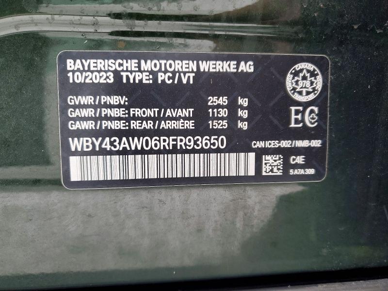 76749615 :رقم المزاد ، WBY43AW06RFR93650 vin ، 2024 Bmw I4 مزاد بيع