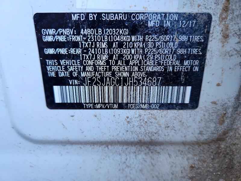 Aukcja sprzedaży 2018 Subaru Forester, vin: JF2SJAGC1JH534687, numer aukcji: 78172005