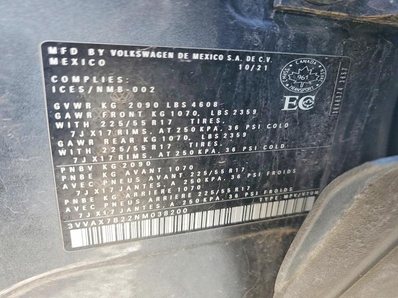 Aukcja sprzedaży 2022 Volkswagen Taos, vin: 3VVAX7B22NM038200, numer aukcji: 77658195