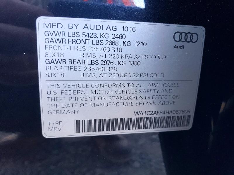 Auction sale of the 2017 Audi Q5, vin: WA1C2AFP4HA067606, lot number: 76356385