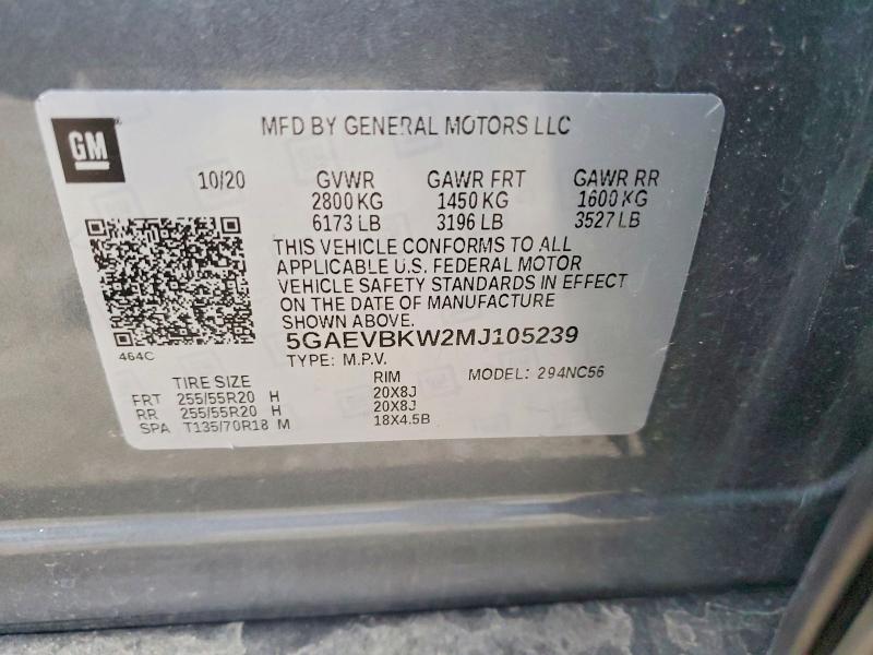 77374255 :رقم المزاد ، 5GAEVBKW2MJ105239 vin ، 2021 Buick Enclave مزاد بيع