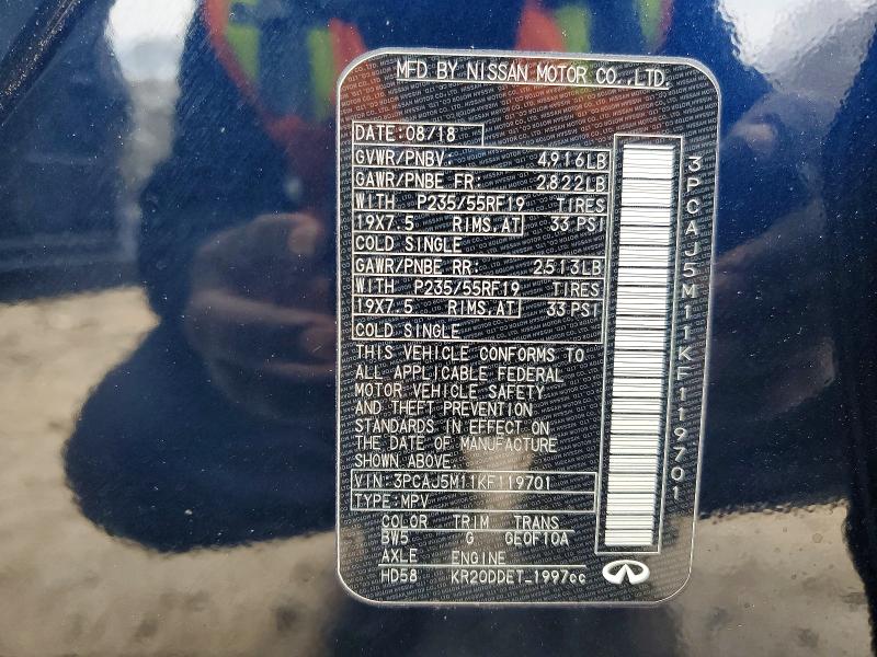Aukcja sprzedaży 2019 Infiniti Qx50, vin: 3PCAJ5M11KF119701, numer aukcji: 75394465