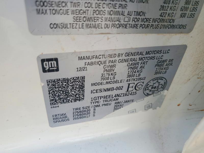 2022 Gmc Sierra Lim მანქანა იყიდება აუქციონზე, vin: 1GTP9EEL4NZ162415, აუქციონის ნომერი: 76012375