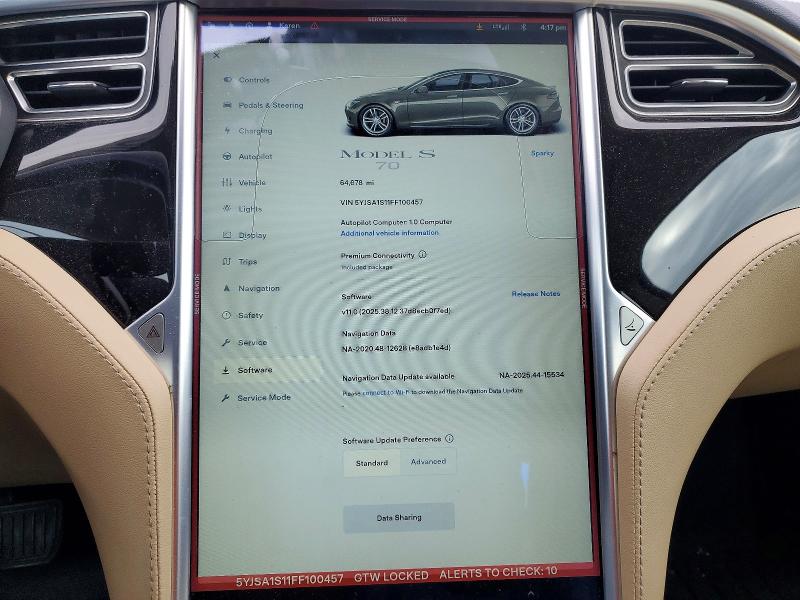 77673085 :رقم المزاد ، 5YJSA1S11FF100457 vin ، 2015 Tesla Model S مزاد بيع