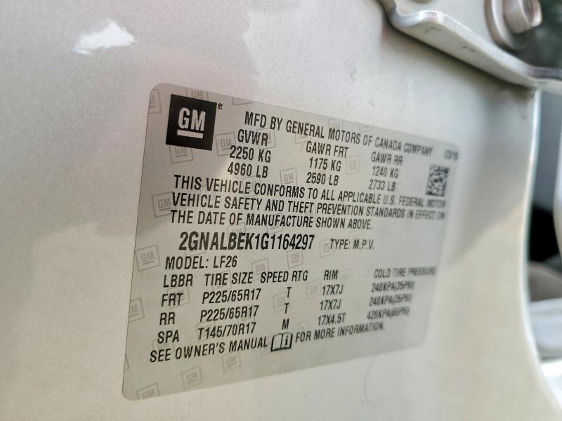 2016 Chevrolet Equinox მანქანა იყიდება აუქციონზე, vin: 2GNALBEK1G1164297, აუქციონის ნომერი: 76651565