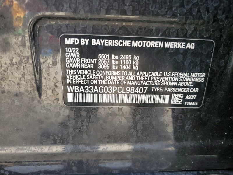 77346765 :رقم المزاد ، WBA33AG03PCL98407 vin ، 2023 Bmw 530xe مزاد بيع