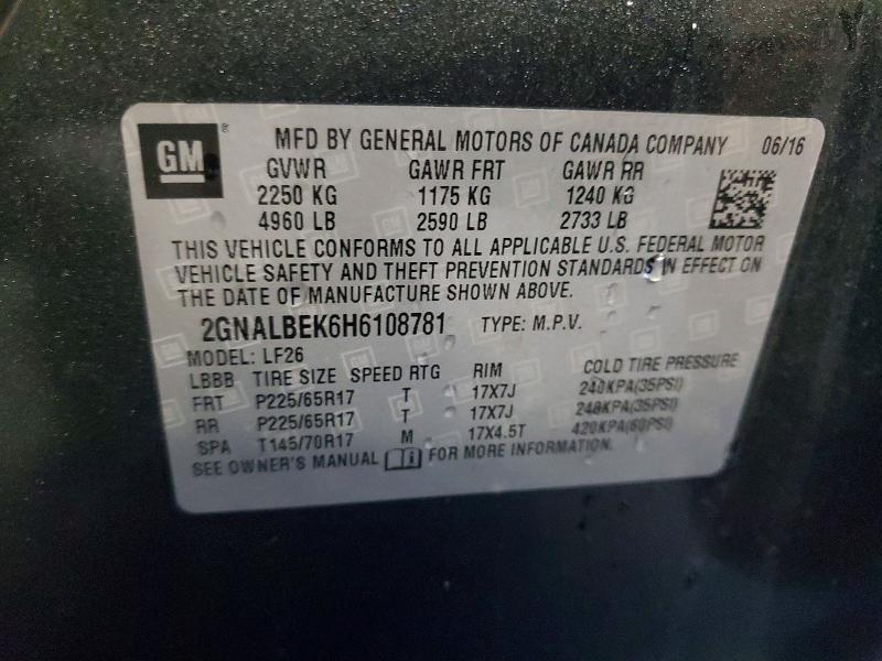 Aukcja sprzedaży 2017 Chevrolet Equinox, vin: 2GNALBEK6H6108781, numer aukcji: 74848325
