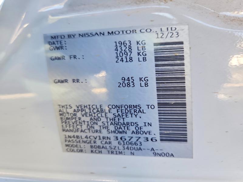 2024 Nissan Altima მანქანა იყიდება აუქციონზე, vin: 1N4BL4CV1RN367736, აუქციონის ნომერი: 77345145