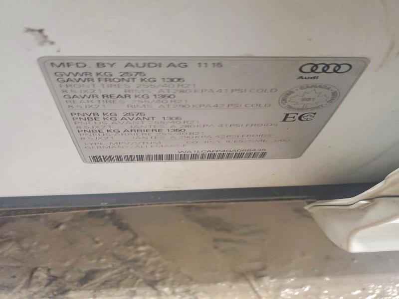 2016 Audi Sq5 მანქანა იყიდება აუქციონზე, vin: WA1LCAFP4GA088435, აუქციონის ნომერი: 78473925