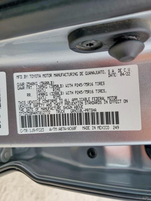 2022 Toyota Tacoma მანქანა იყიდება აუქციონზე, vin: 3TYDZ5BN4NT012772, აუქციონის ნომერი: 74683865