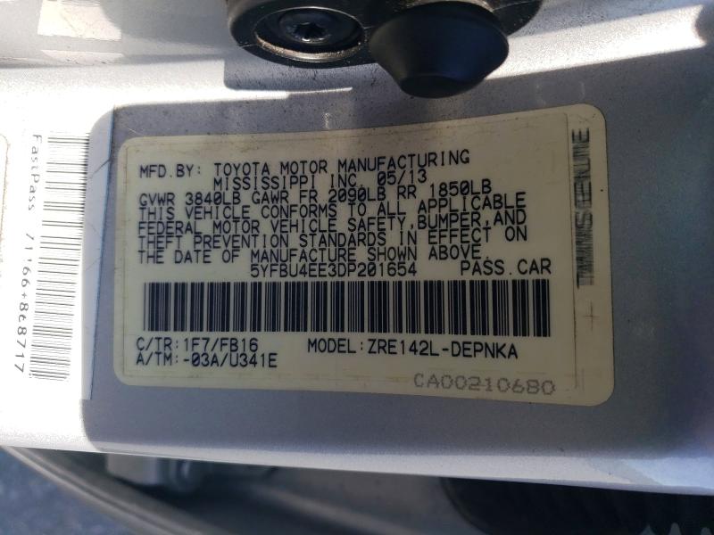 Aukcja sprzedaży 2013 Toyota Corolla, vin: 5YFBU4EE3DP201654, numer aukcji: 78916585