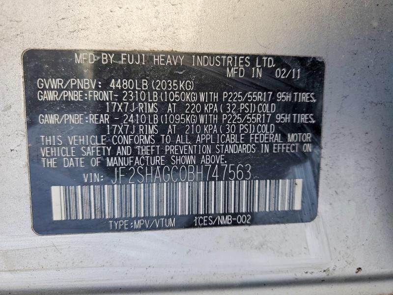 Продажа на аукционе авто 2011 Subaru Forester, vin: JF2SHAGC0BH747563, номер лота: 75037775