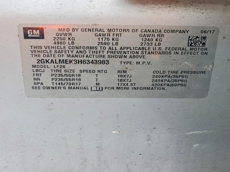 Aukcja sprzedaży 2017 Gmc Terrain, vin: 2GKALMEK8H6343983, numer aukcji: 78673355