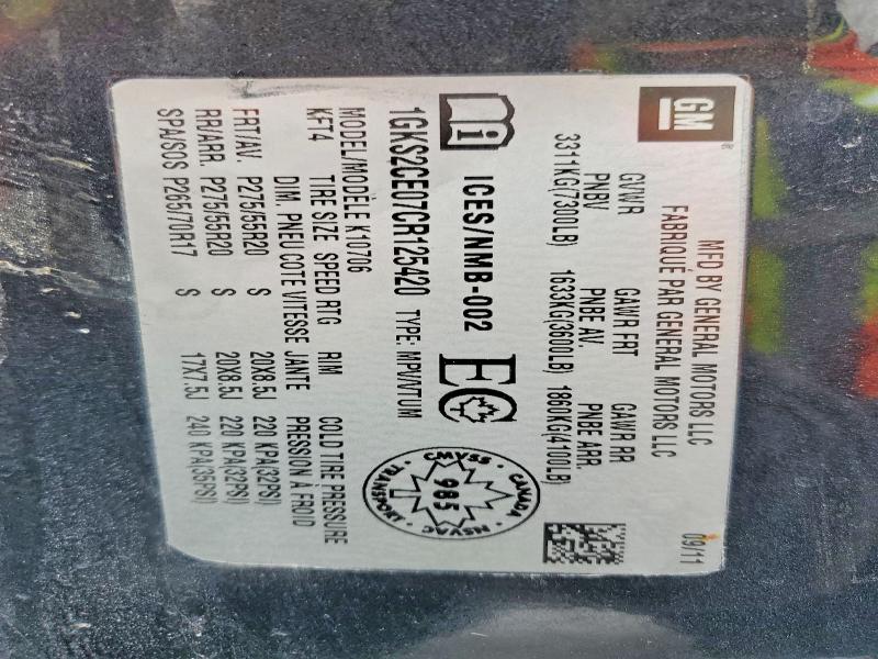 76340365 :رقم المزاد ، 1GKS2CE07CR125420 vin ، 2012 Gmc Yukon Slt مزاد بيع