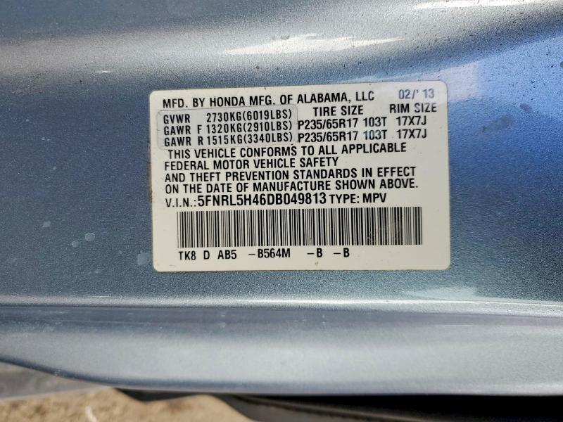Aukcja sprzedaży 2013 Honda Odyssey, vin: 5FNRL5H46DB049813, numer aukcji: 74351605
