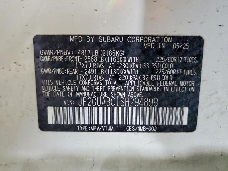 2025 Subaru Crosstrek მანქანა იყიდება აუქციონზე, vin: JF2GUABC1SH294899, აუქციონის ნომერი: 76967725