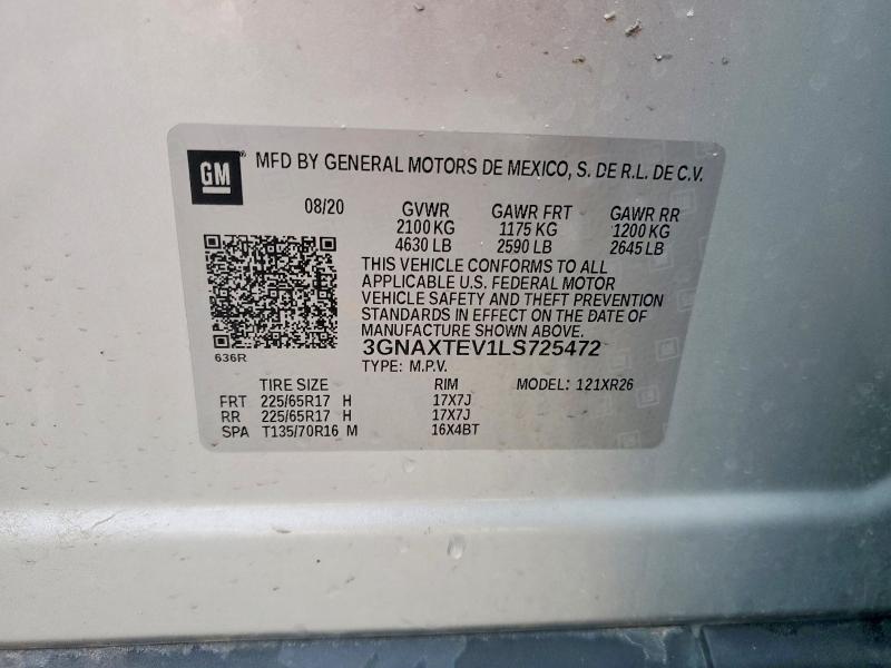 Продаж на аукціоні авто 2020 Chevrolet Equinox, vin: 3GNAXTEV1LS725472, номер лоту: 77237005