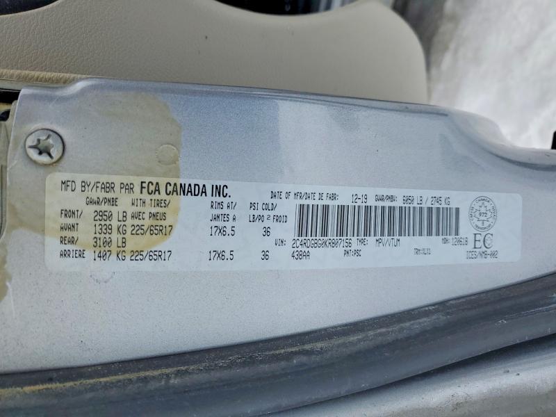 Aukcja sprzedaży 2019 Dodge Grand Caravan, vin: 2C4RDGBG0KR807156, numer aukcji: 74088625