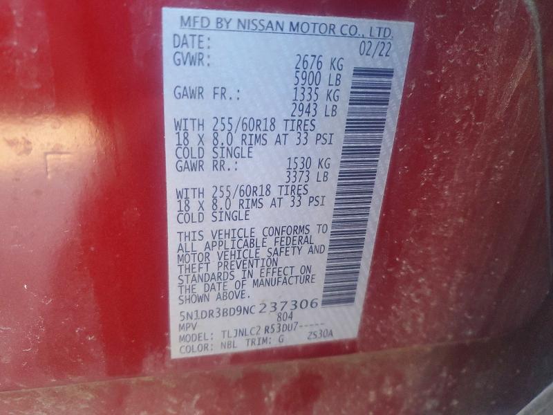 Auction sale of the 2022 Nissan Pathfinder, vin: 5N1DR3BD9NC237306, lot number: 78216645