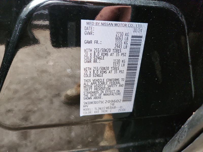 2025 Nissan Pathfinder მანქანა იყიდება აუქციონზე, vin: 5N1DR3DJ7SC209602, აუქციონის ნომერი: 77708975