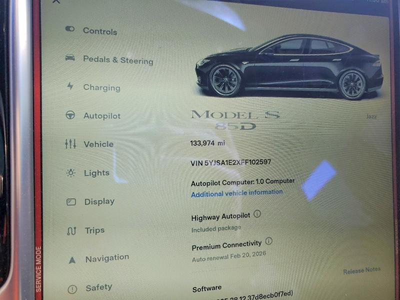 77720815 :رقم المزاد ، 5YJSA1E2XFF102597 vin ، 2015 Tesla Model S مزاد بيع