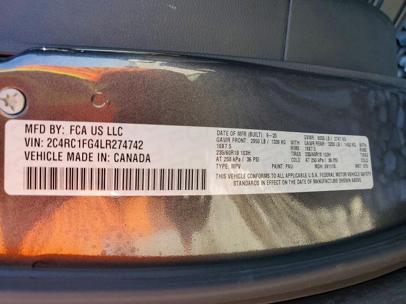 78238255 :رقم المزاد ، 2C4RC1FG4LR274742 vin ، 2020 Chrysler Pacifica مزاد بيع