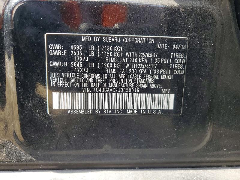 Aukcja sprzedaży 2018 Subaru Outback, vin: 4S4BSAAC2J3350016, numer aukcji: 77232155