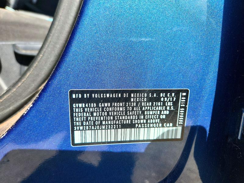 Auction sale of the 2018 Volkswagen Jetta, vin: 3VW2B7AJ0JM232211, lot number: 75310155
