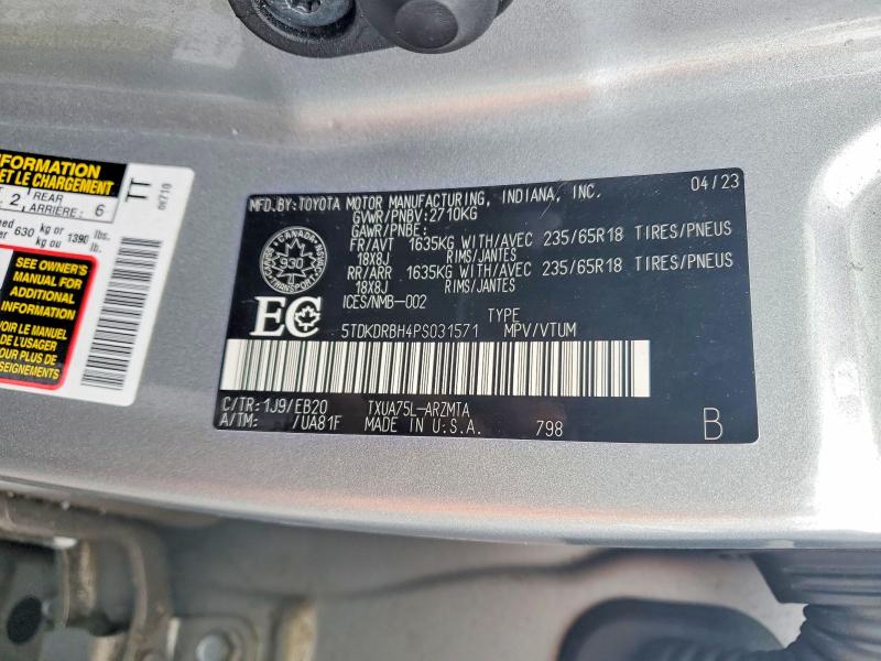 78561945 :رقم المزاد ، 5TDKDRBH4PS031571 vin ، 2023 Toyota Highlander مزاد بيع