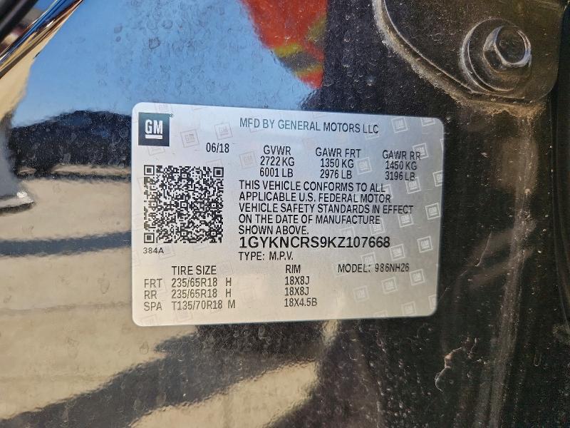 75704325 :رقم المزاد ، 1GYKNCRS9KZ107668 vin ، 2019 Cadillac Xt5 مزاد بيع