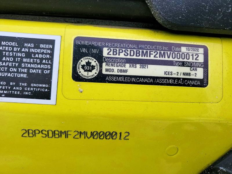 76518095 :رقم المزاد ، 2BPSDBMF2MV000012 vin ، 2021 Ski Renegade مزاد بيع