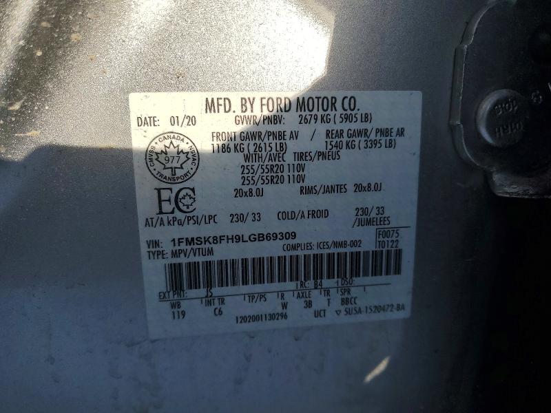 Auction sale of the 2020 Ford Explorer, vin: 1FMSK8FH9LGB69309, lot number: 76385705