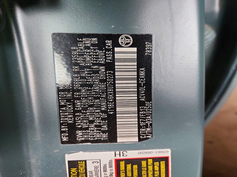 2008 Toyota Camry მანქანა იყიდება აუქციონზე, vin: 4T1BE46KX8U750273, აუქციონის ნომერი: 76968635