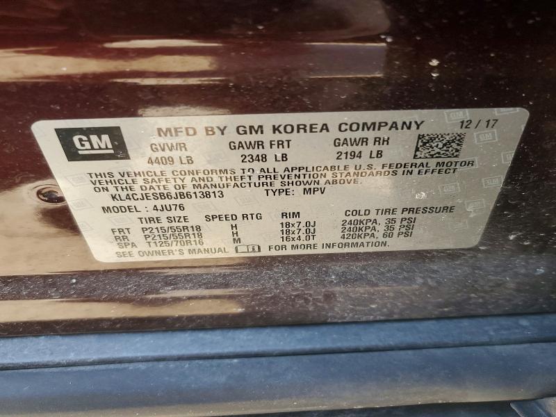 2018 Buick Encore მანქანა იყიდება აუქციონზე, vin: KL4CJESB6JB613813, აუქციონის ნომერი: 78881575