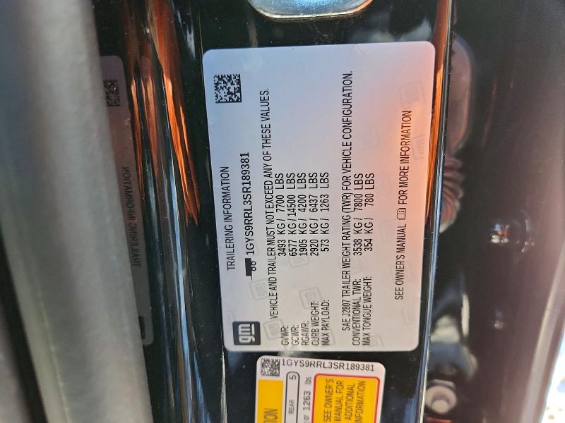 2025 Cadillac Escalade მანქანა იყიდება აუქციონზე, vin: 1GYS9RRL3SR189381, აუქციონის ნომერი: 78584775