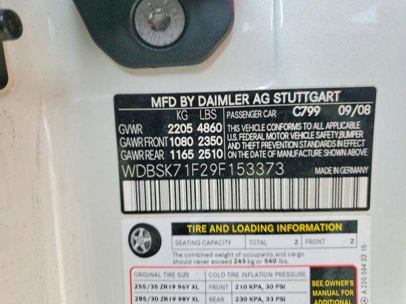Aukcja sprzedaży 2009 Mercedes-benz Sl, vin: WDBSK71F29F153373, numer aukcji: 78049515