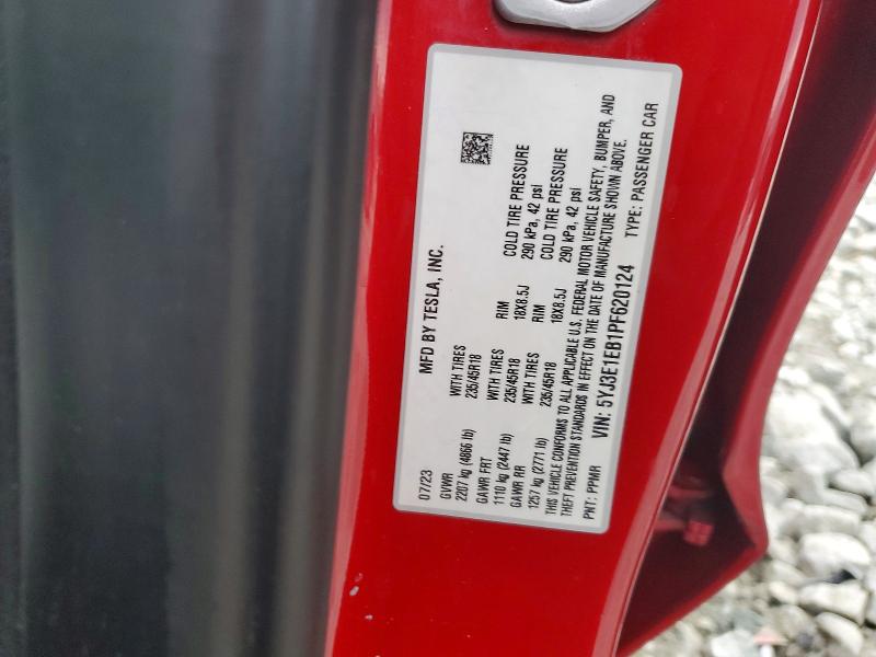 76370335 :رقم المزاد ، 5YJ3E1EB1PF620124 vin ، 2023 Tesla Model 3 مزاد بيع