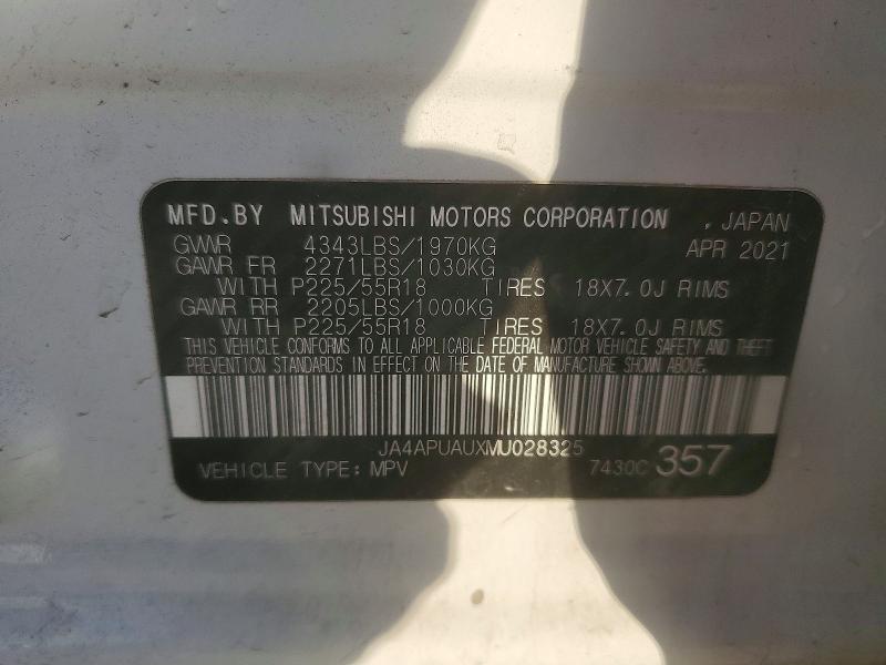 75561305 :رقم المزاد ، JA4APUAUXMU028325 vin ، 2021 Mitsubishi Outlander Sport مزاد بيع