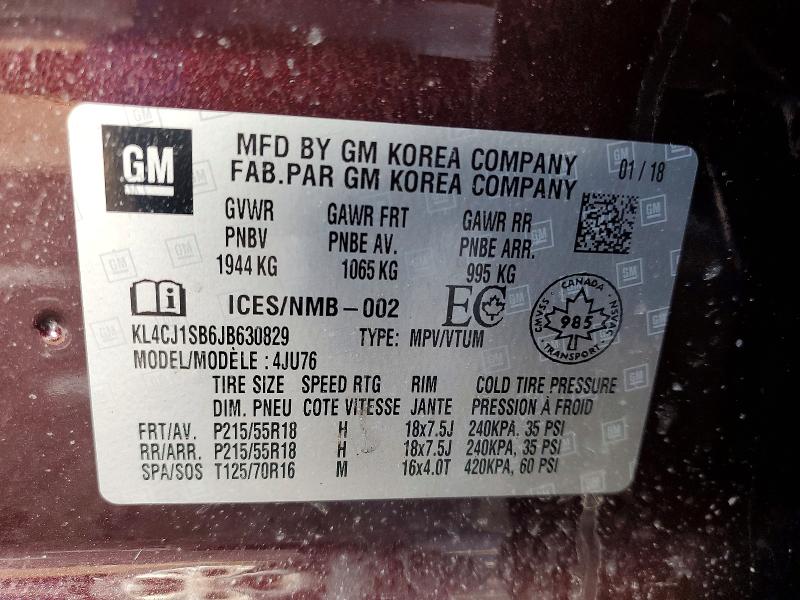 Aukcja sprzedaży 2018 Buick Encore, vin: KL4CJ1SB6JB630829, numer aukcji: 78962005
