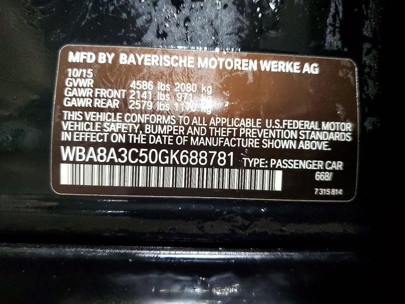 79043095 :رقم المزاد ، WBA8A3C50GK688781 vin ، 2016 Bmw 320 مزاد بيع