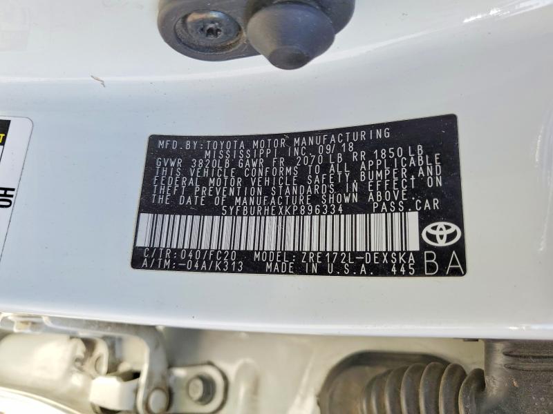Продажа на аукционе авто 2019 Toyota Corolla, vin: 5YFBURHEXKP896334, номер лота: 77885085
