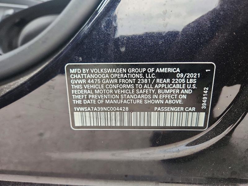 Продаж на аукціоні авто 2022 Volkswagen Passat, vin: 1VWSA7A39NC004428, номер лоту: 78258605