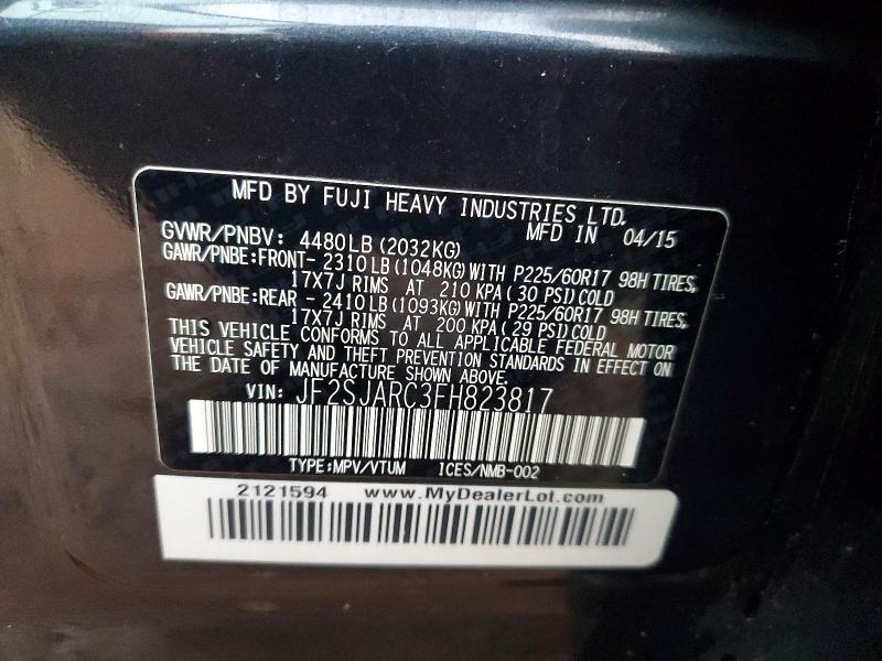 2015 Subaru Forester მანქანა იყიდება აუქციონზე, vin: JF2SJARC3FH823817, აუქციონის ნომერი: 79034585