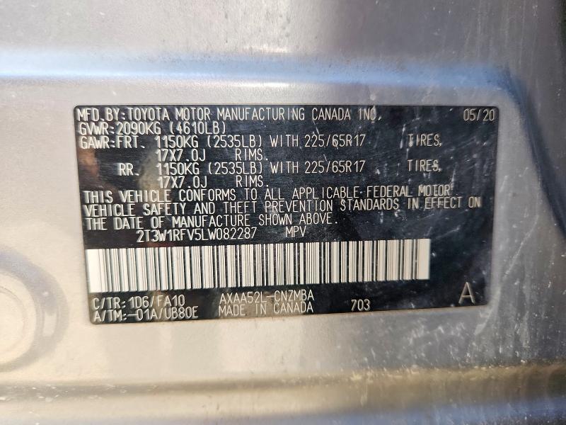 77937375 :رقم المزاد ، 2T3W1RFV5LW082287 vin ، 2020 Toyota Rav4 مزاد بيع