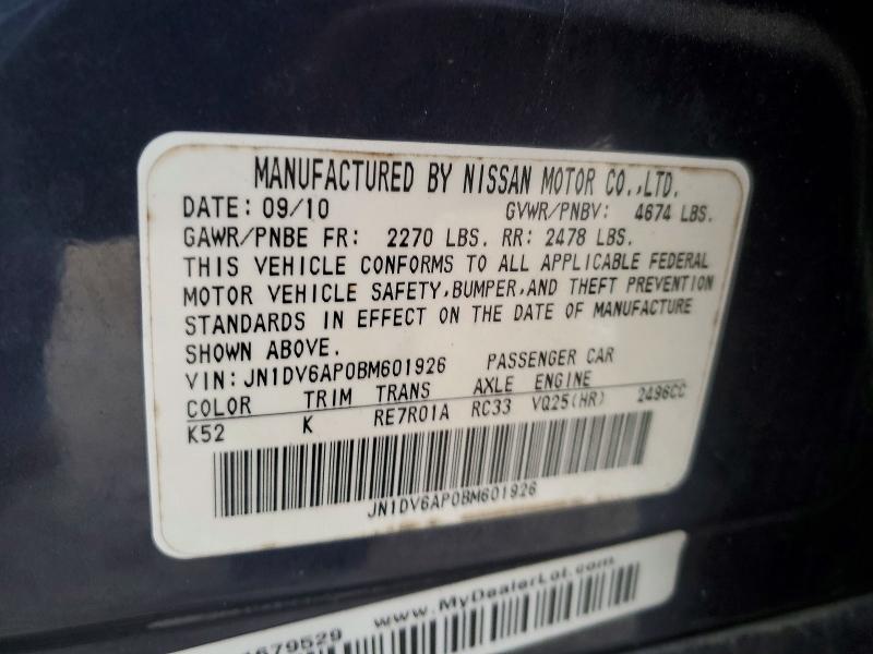 Aukcja sprzedaży 2011 Infiniti G25 Sedan, vin: JN1DV6AP0BM601926, numer aukcji: 78623475