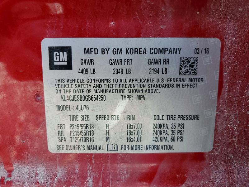 Продажа на аукционе авто 2016 Buick Encore, vin: KL4CJESB0GB664250, номер лота: 74835345